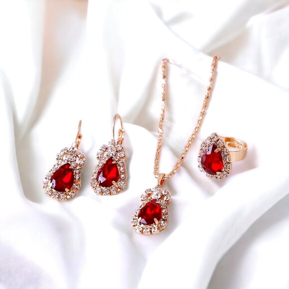 Radiant Red Jewelry Set - Earrings, Necklace, and Ring - Picture 1 of 1
